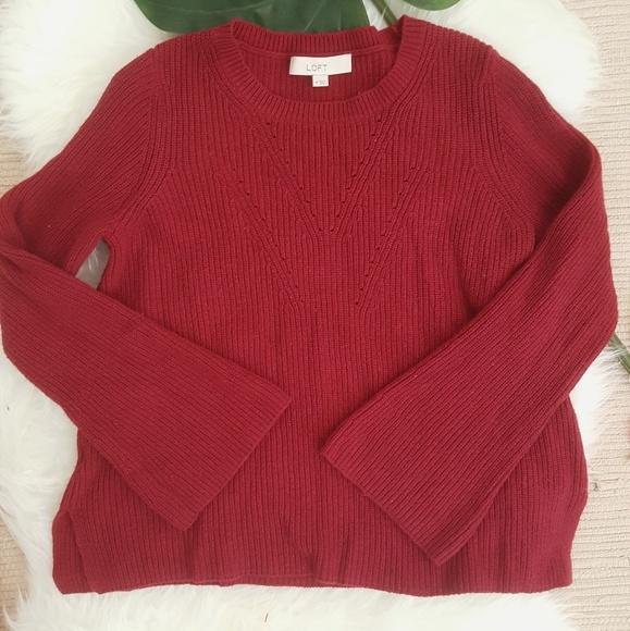 LOFT Sweaters - LOFT Red Bell Sleeve Knit Sweater